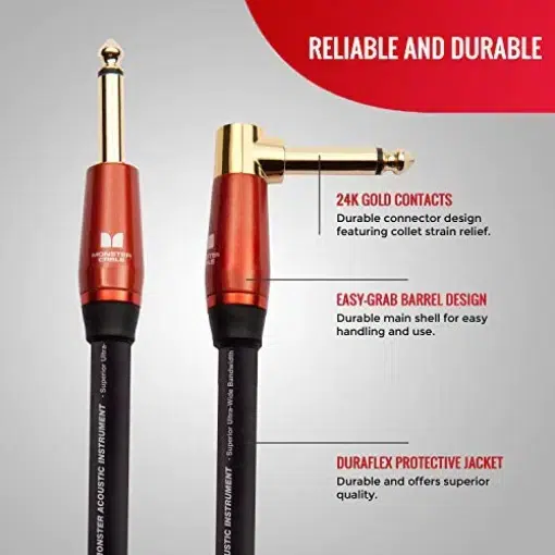 Monster Acoustic Câble d’instrument – Jack coudé vers Jack droit 3.7m – Image 2